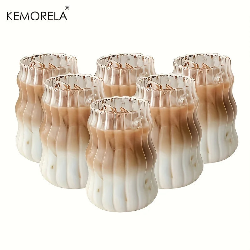 2/4/6PCS INS Glass Cup Heat-resistant Tumbler Drinkware Transparent Tea Juice Milk Coffee Mug Home Water Glasses Stripe Beer Mug BrewFi Coffee & Tea