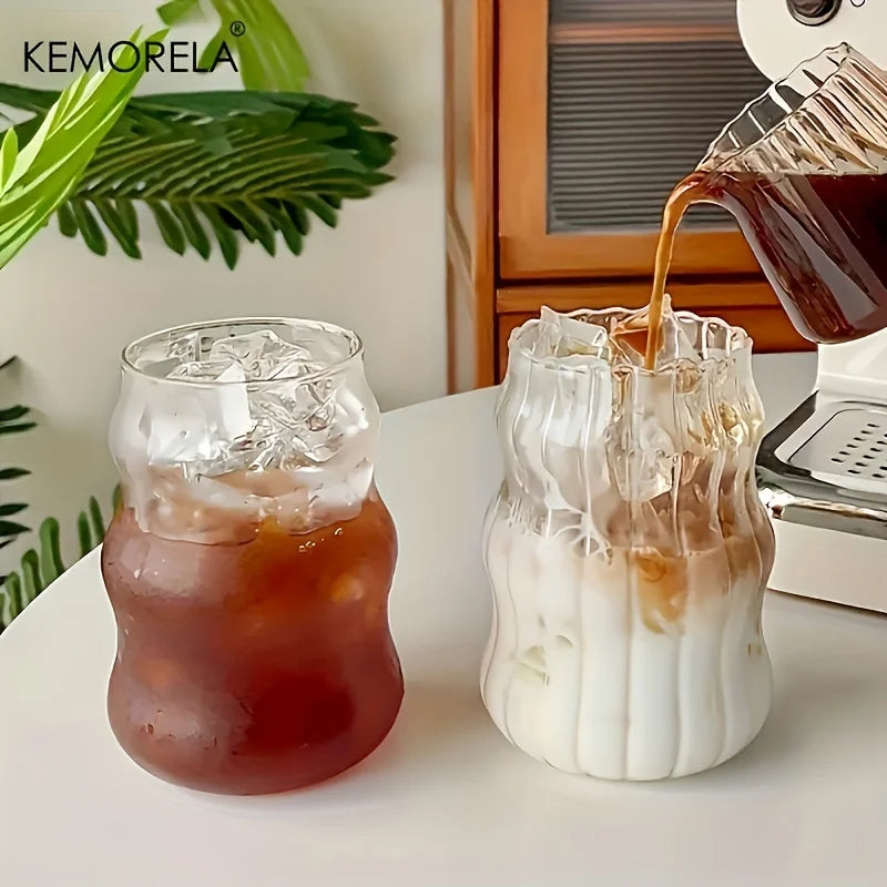 2/4/6PCS INS Glass Cup Heat-resistant Tumbler Drinkware Transparent Tea Juice Milk Coffee Mug Home Water Glasses Stripe Beer Mug BrewFi Coffee & Tea