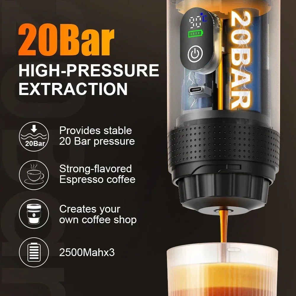 DENOKIN Portable Espresso Coffee Machine With Digital Display 3-in-1 Capsule Coffee Maker for Car & Home Camping Coffee Maker BrewFi Coffee & Tea