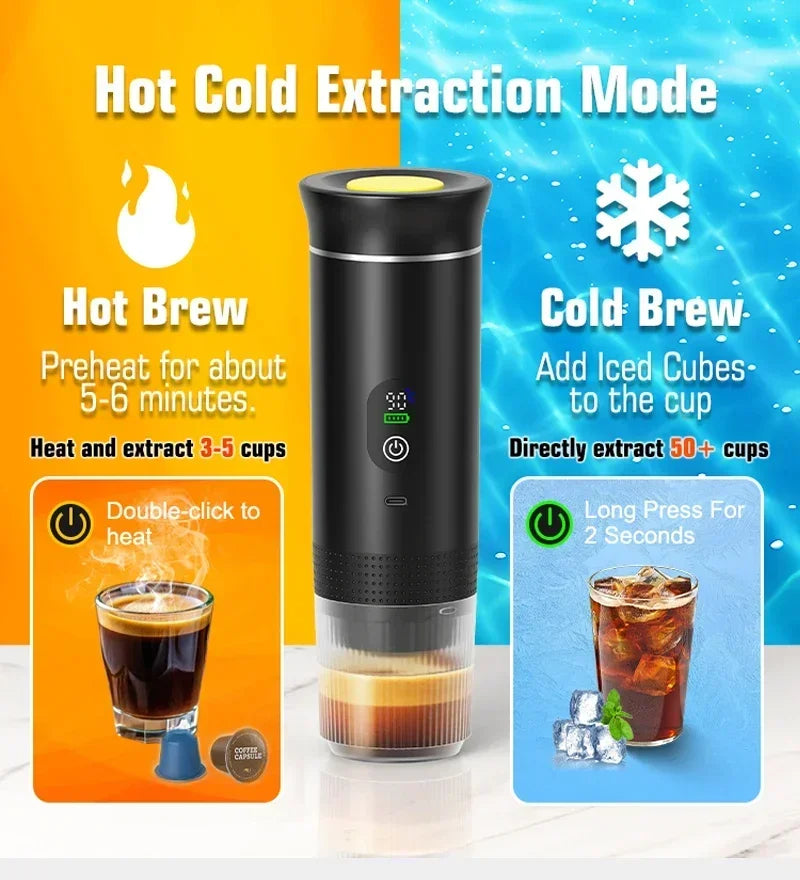 DENOKIN Portable Espresso Coffee Machine With Digital Display 3-in-1 Capsule Coffee Maker for Car & Home Camping Coffee Maker BrewFi Coffee & Tea