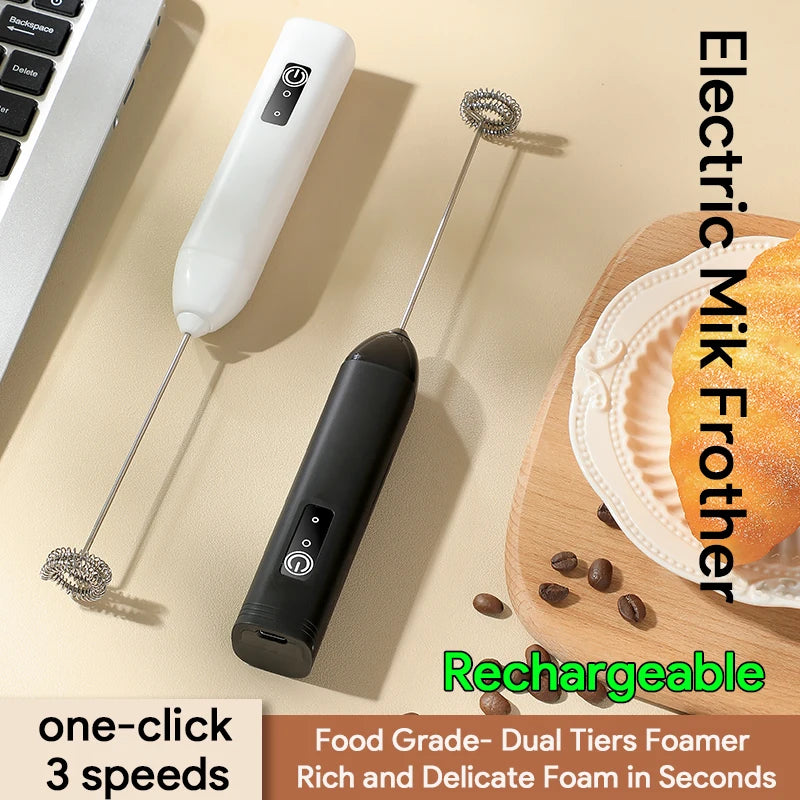 HOT  Electric Milk Frother + Egg Beater Wireless Type-C Charging 3 Speeds Mini Handheld Foam Maker Coffee Whisk Cooking Tools BrewFi Coffee & Tea