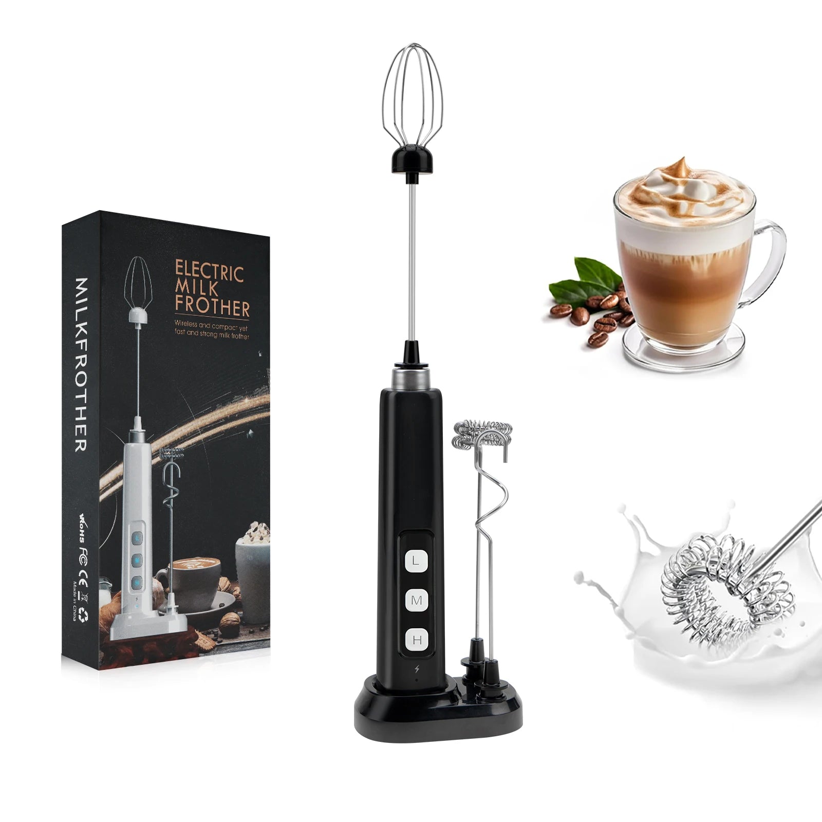 Wireless Rechargeable Electric Milk Frother - 3 Speeds, Handheld Foam Maker for Latte, Cappuccino, Hot Chocolate - USB Rechargea BrewFi Coffee & Tea
