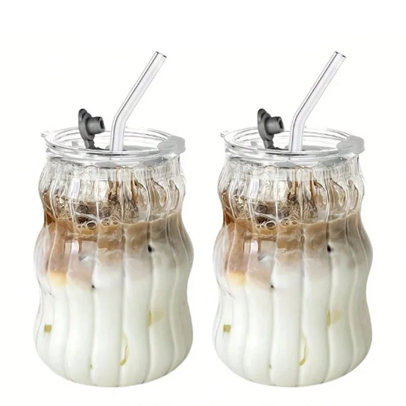 2/4/6PCS INS Glass Cup Heat-resistant Tumbler Drinkware Transparent Tea Juice Milk Coffee Mug Home Water Glasses Stripe Beer Mug BrewFi Coffee & Tea