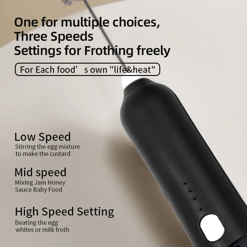 HOT  Electric Milk Frother + Egg Beater Wireless Type-C Charging 3 Speeds Mini Handheld Foam Maker Coffee Whisk Cooking Tools BrewFi Coffee & Tea