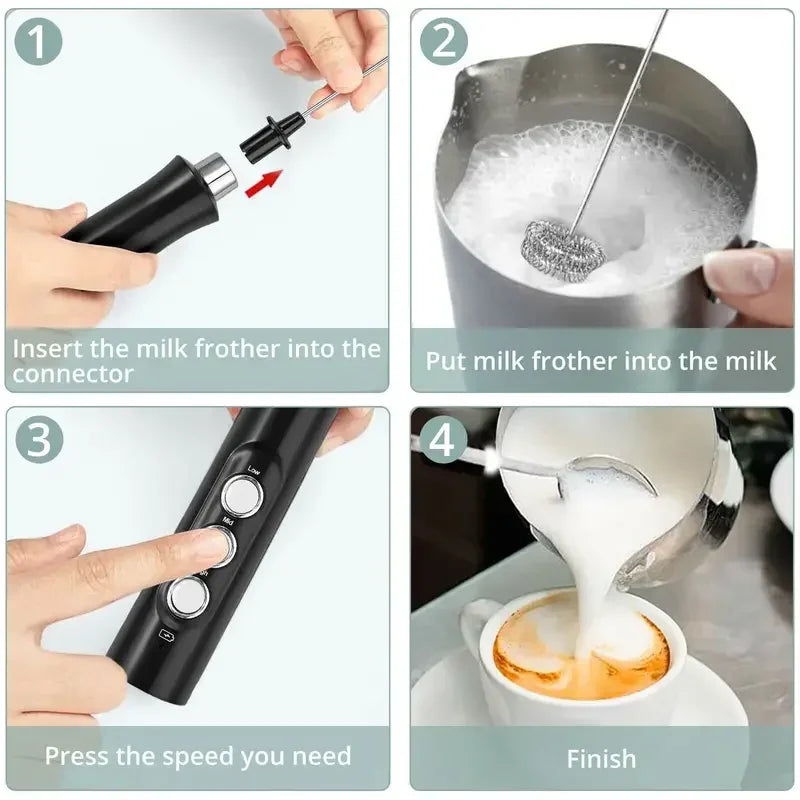 Wireless Rechargeable Electric Milk Frother - 3 Speeds, Handheld Foam Maker for Latte, Cappuccino, Hot Chocolate - USB Rechargea BrewFi Coffee & Tea