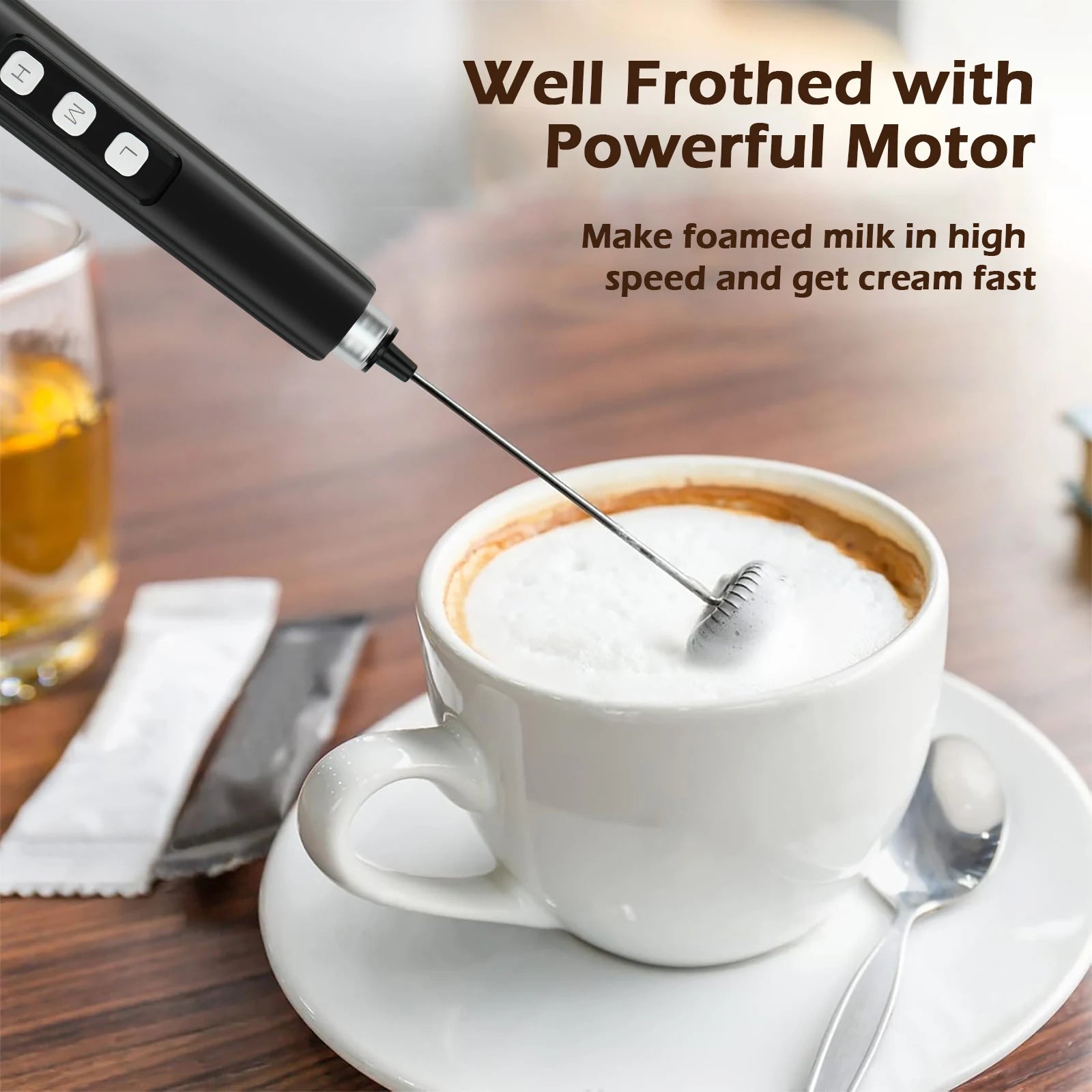 Wireless Rechargeable Electric Milk Frother - 3 Speeds, Handheld Foam Maker for Latte, Cappuccino, Hot Chocolate - USB Rechargea BrewFi Coffee & Tea