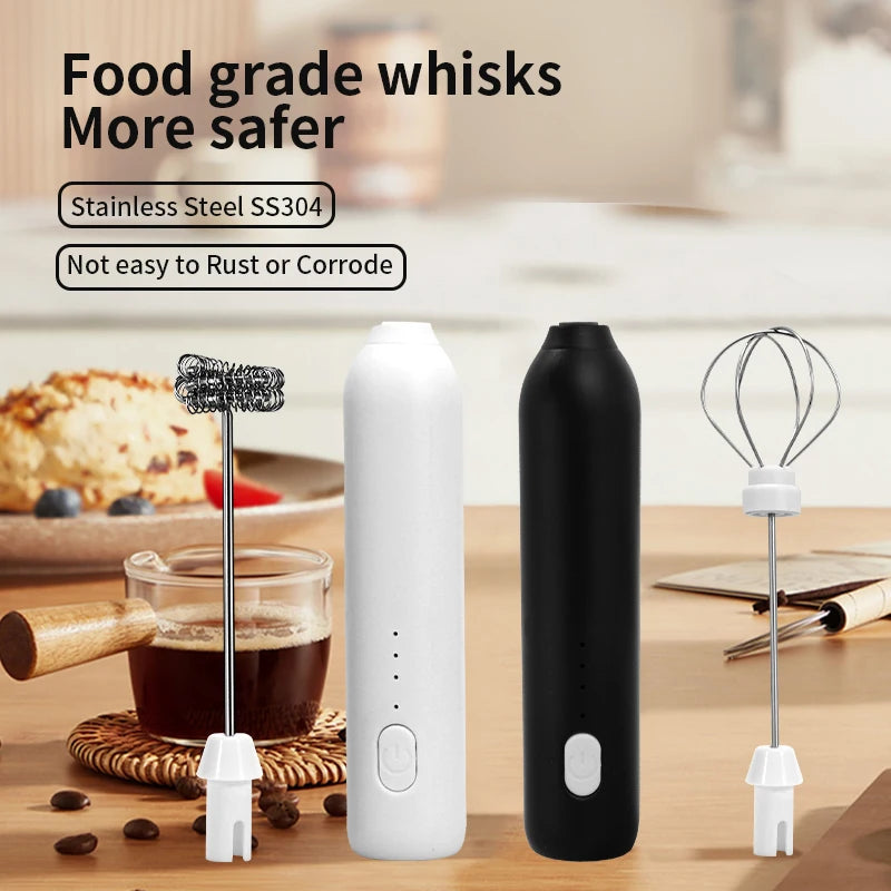 HOT  Electric Milk Frother + Egg Beater Wireless Type-C Charging 3 Speeds Mini Handheld Foam Maker Coffee Whisk Cooking Tools BrewFi Coffee & Tea