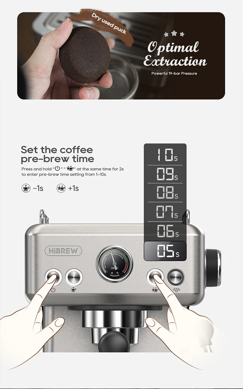 HiBREW 20Bar Semi Automatic Espresso Coffee Machine Temperature Adjustable 58mm Portafilter Cold/Hot Coffee Maker Metal CaseH10A BrewFi Coffee & Tea
