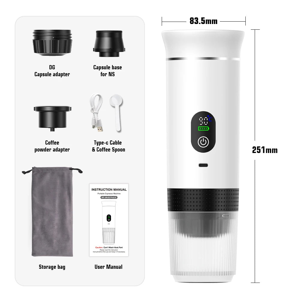 DENOKIN Portable Espresso Coffee Machine With Digital Display 3-in-1 Capsule Coffee Maker for Car & Home Camping Coffee Maker BrewFi Coffee & Tea
