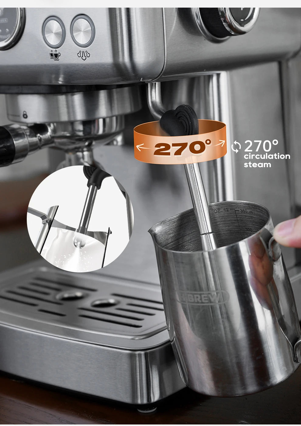 HiBREW 20Bar Semi Automatic Espresso Coffee Machine Temperature Adjustable 58mm Portafilter Cold/Hot Coffee Maker Metal CaseH10A BrewFi Coffee & Tea