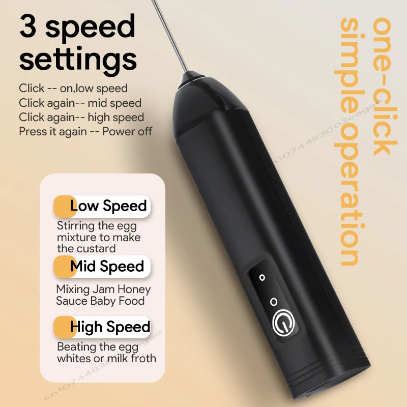 HOT  Electric Milk Frother + Egg Beater Wireless Type-C Charging 3 Speeds Mini Handheld Foam Maker Coffee Whisk Cooking Tools BrewFi Coffee & Tea