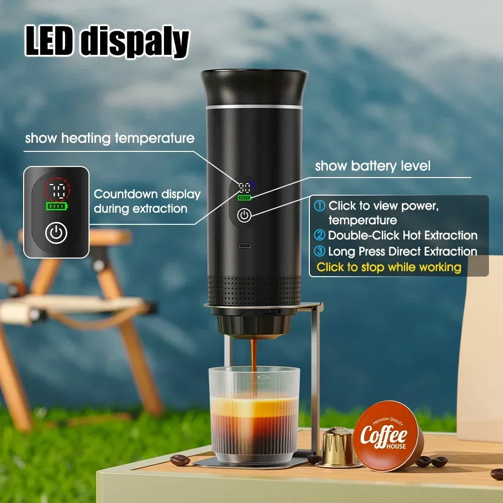 DENOKIN Portable Espresso Coffee Machine With Digital Display 3-in-1 Capsule Coffee Maker for Car & Home Camping Coffee Maker BrewFi Coffee & Tea