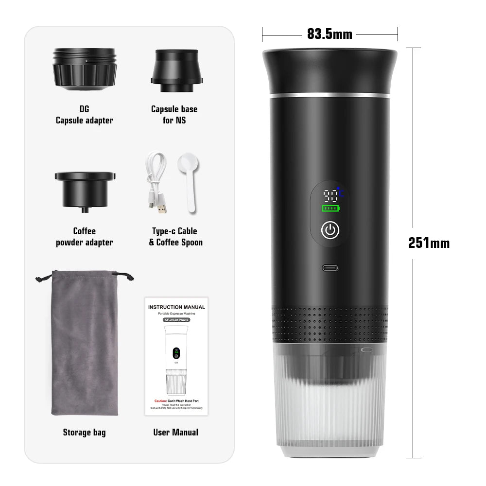 DENOKIN Portable Espresso Coffee Machine With Digital Display 3-in-1 Capsule Coffee Maker for Car & Home Camping Coffee Maker BrewFi Coffee & Tea
