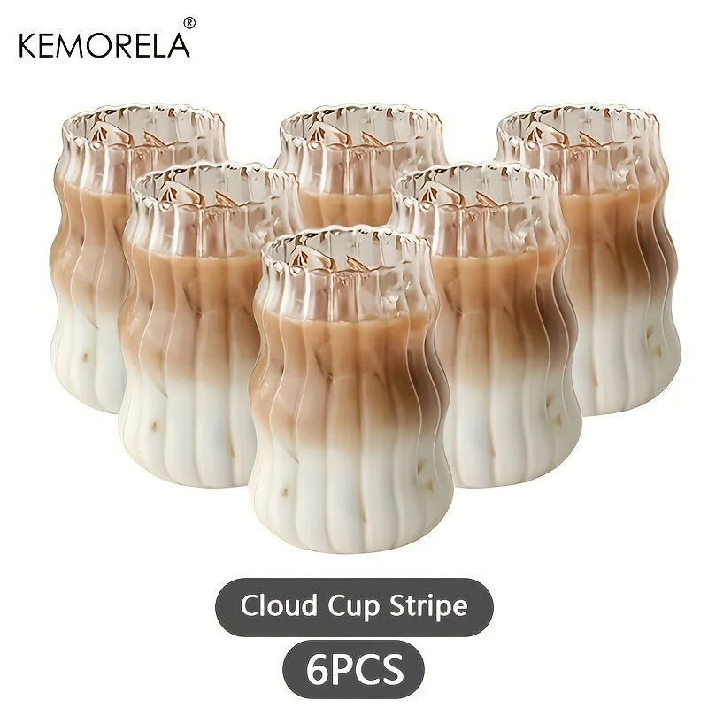 2/4/6PCS INS Glass Cup Heat-resistant Tumbler Drinkware Transparent Tea Juice Milk Coffee Mug Home Water Glasses Stripe Beer Mug BrewFi Coffee & Tea