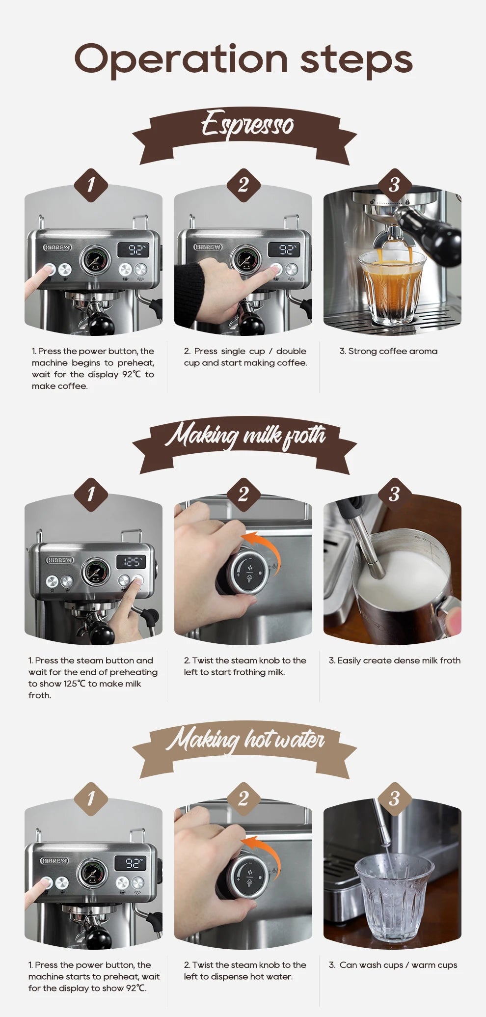 HiBREW 20Bar Semi Automatic Espresso Coffee Machine Temperature Adjustable 58mm Portafilter Cold/Hot Coffee Maker Metal CaseH10A BrewFi Coffee & Tea