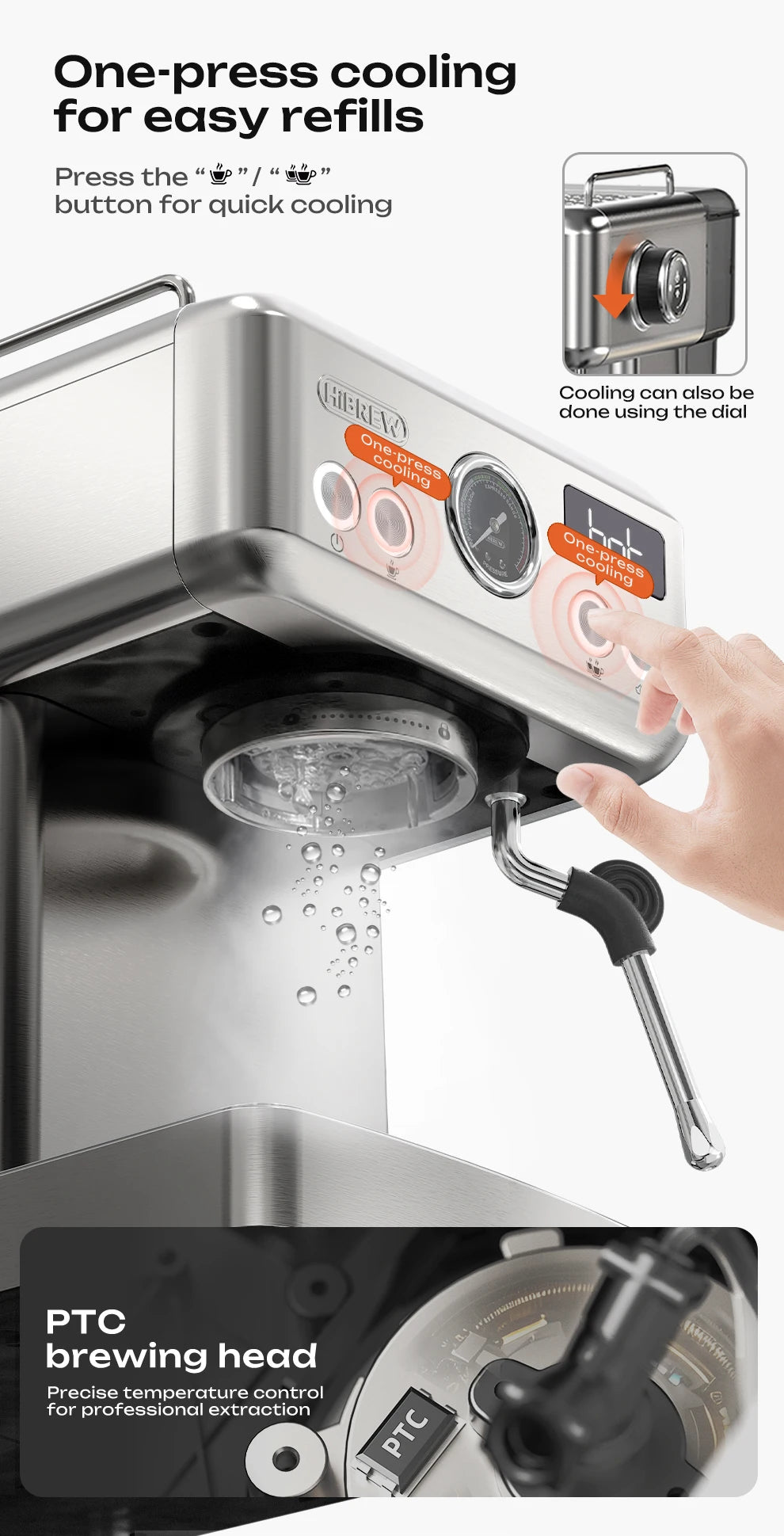 HiBREW 20Bar Semi Automatic Espresso Coffee Machine Temperature Adjustable 58mm Portafilter Cold/Hot Coffee Maker Metal CaseH10A BrewFi Coffee & Tea
