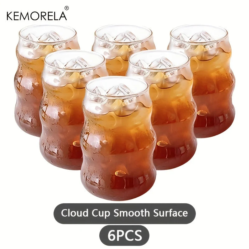 2/4/6PCS INS Glass Cup Heat-resistant Tumbler Drinkware Transparent Tea Juice Milk Coffee Mug Home Water Glasses Stripe Beer Mug BrewFi Coffee & Tea
