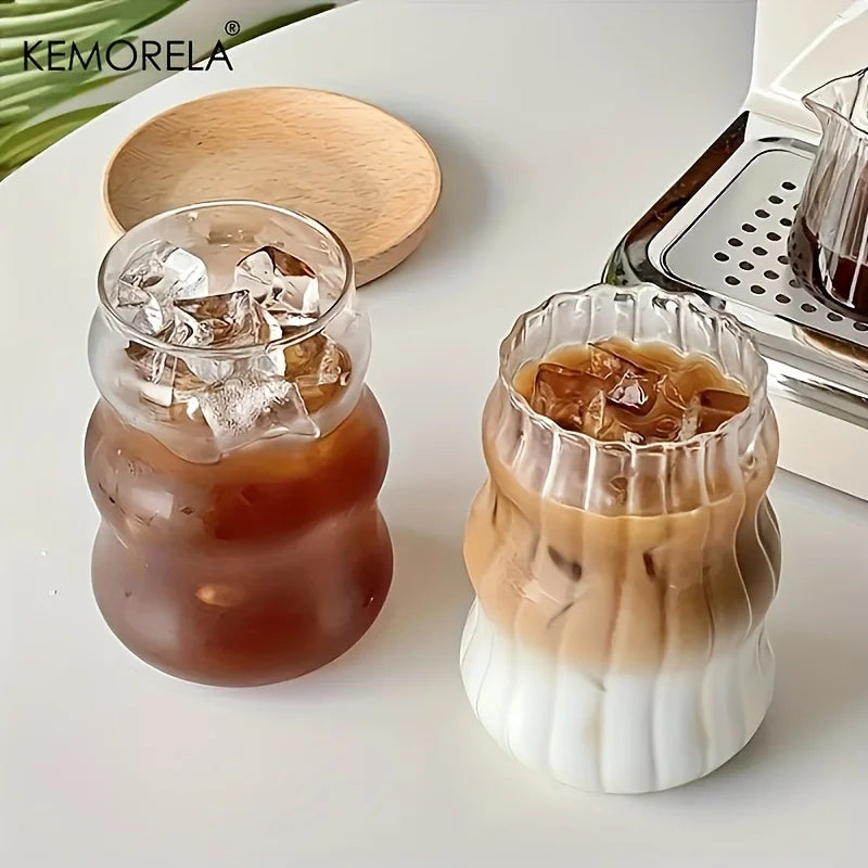 2/4/6PCS INS Glass Cup Heat-resistant Tumbler Drinkware Transparent Tea Juice Milk Coffee Mug Home Water Glasses Stripe Beer Mug BrewFi Coffee & Tea