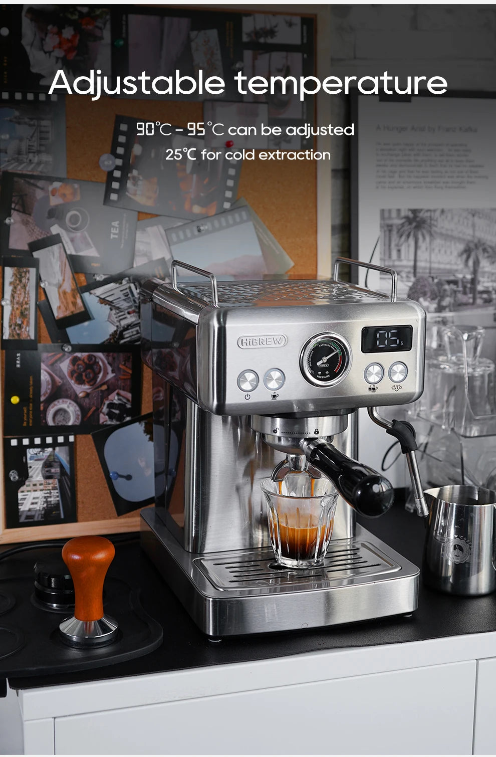 HiBREW 20Bar Semi Automatic Espresso Coffee Machine Temperature Adjustable 58mm Portafilter Cold/Hot Coffee Maker Metal CaseH10A BrewFi Coffee & Tea