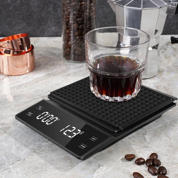 3kg/0.1g Coffee Scale with Timer Kitchen Tools Digital Multifunction Weighing Scale Pour Over Drip Espresso Scale LCD Display BrewFi Coffee & Tea