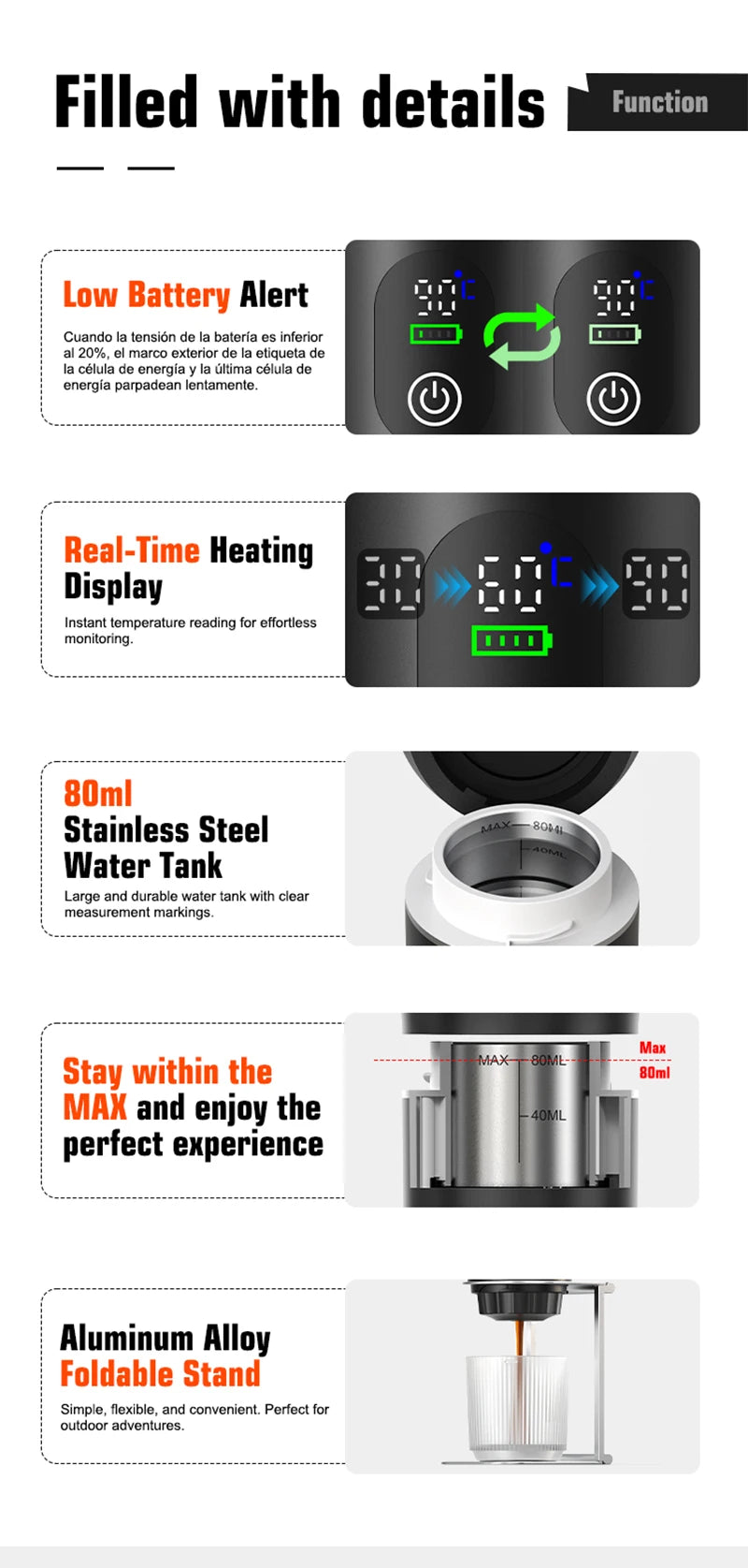 DENOKIN Portable Espresso Coffee Machine With Digital Display 3-in-1 Capsule Coffee Maker for Car & Home Camping Coffee Maker BrewFi Coffee & Tea