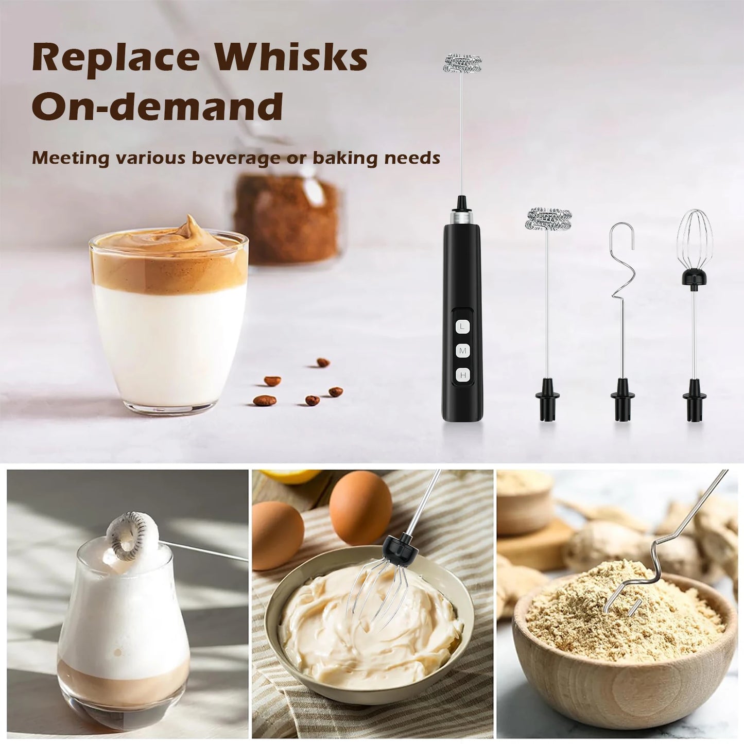 Wireless Rechargeable Electric Milk Frother - 3 Speeds, Handheld Foam Maker for Latte, Cappuccino, Hot Chocolate - USB Rechargea BrewFi Coffee & Tea