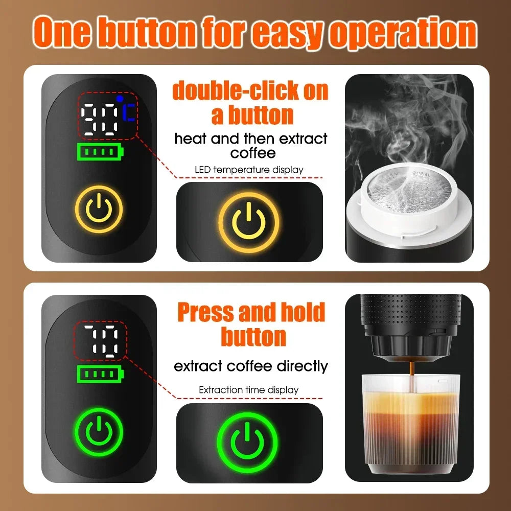 DENOKIN Portable Espresso Coffee Machine With Digital Display 3-in-1 Capsule Coffee Maker for Car & Home Camping Coffee Maker BrewFi Coffee & Tea