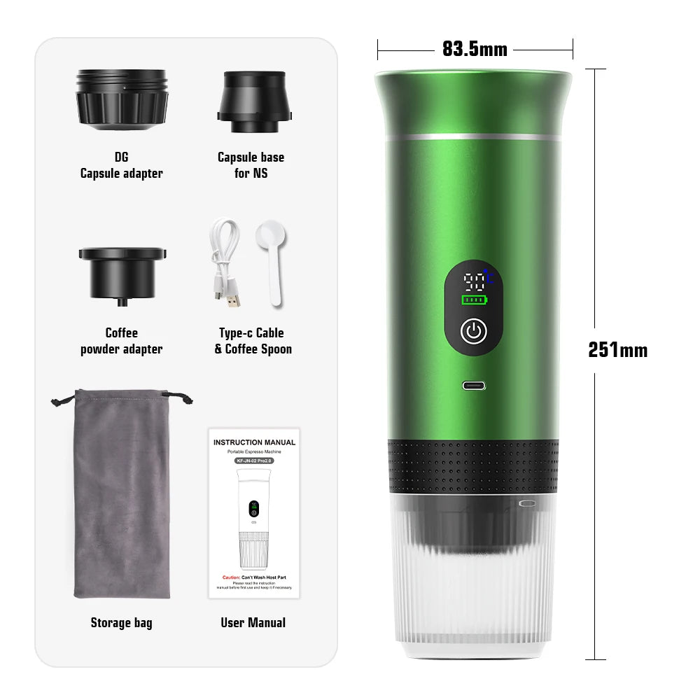 DENOKIN Portable Espresso Coffee Machine With Digital Display 3-in-1 Capsule Coffee Maker for Car & Home Camping Coffee Maker BrewFi Coffee & Tea