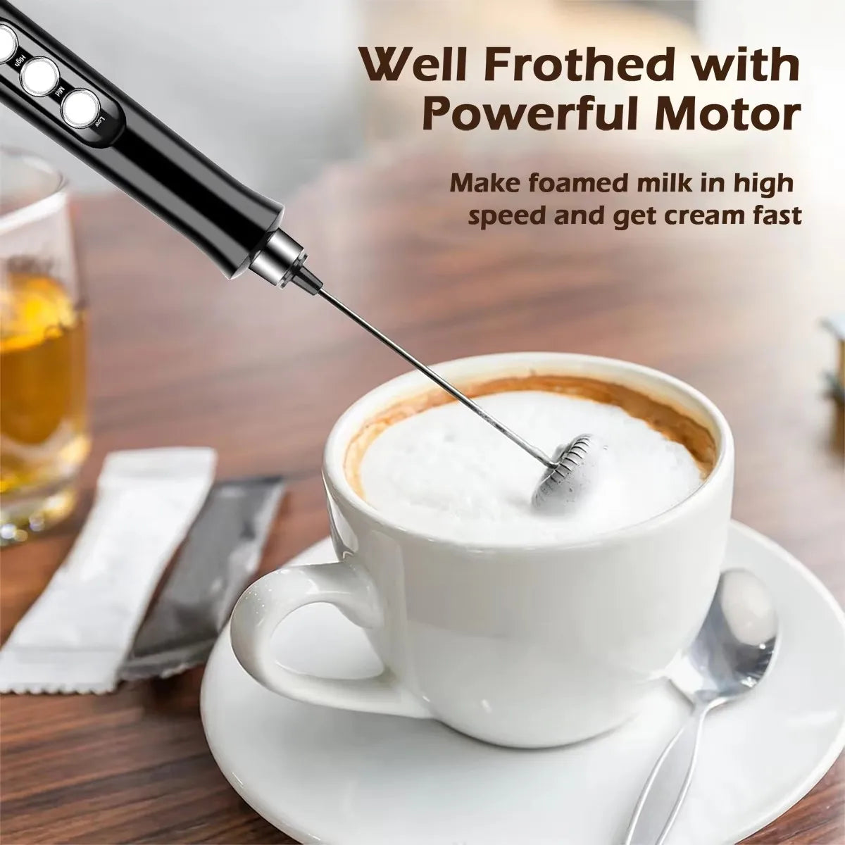 Wireless Rechargeable Electric Milk Frother - 3 Speeds, Handheld Foam Maker for Latte, Cappuccino, Hot Chocolate - USB Rechargea BrewFi Coffee & Tea