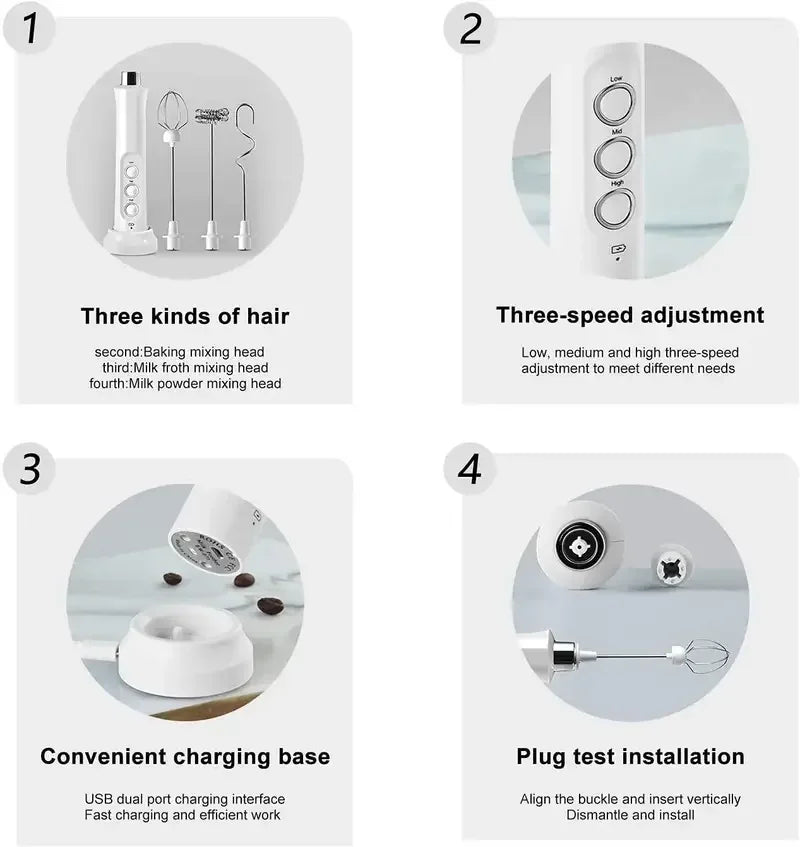 Wireless Rechargeable Electric Milk Frother - 3 Speeds, Handheld Foam Maker for Latte, Cappuccino, Hot Chocolate - USB Rechargea BrewFi Coffee & Tea