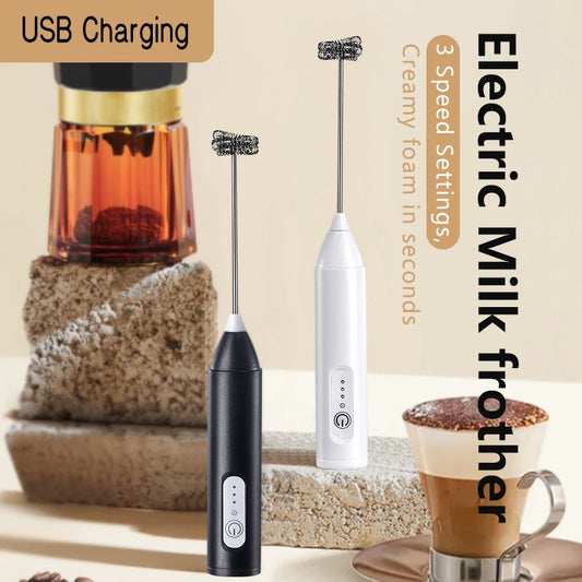 HOT  Electric Milk Frother + Egg Beater Wireless Type-C Charging 3 Speeds Mini Handheld Foam Maker Coffee Whisk Cooking Tools BrewFi Coffee & Tea