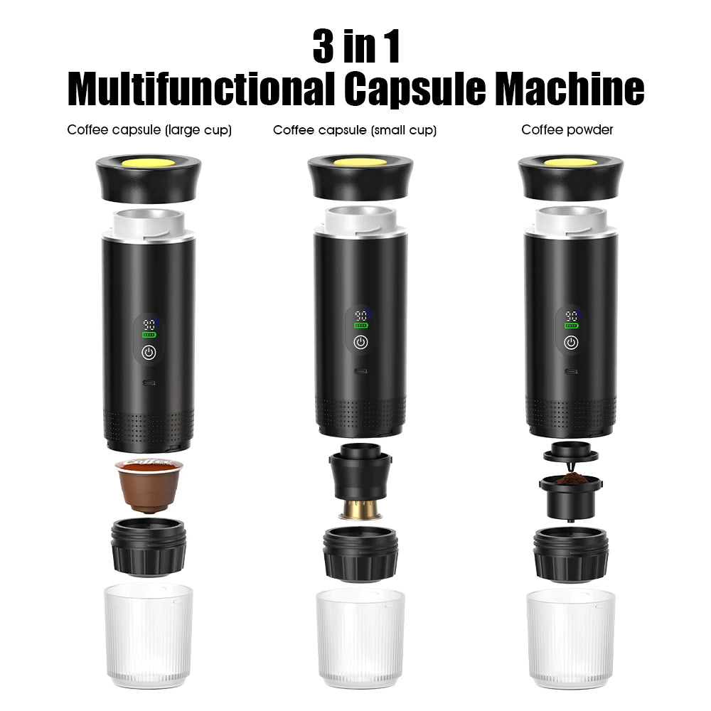 DENOKIN Portable Espresso Coffee Machine With Digital Display 3-in-1 Capsule Coffee Maker for Car & Home Camping Coffee Maker BrewFi Coffee & Tea