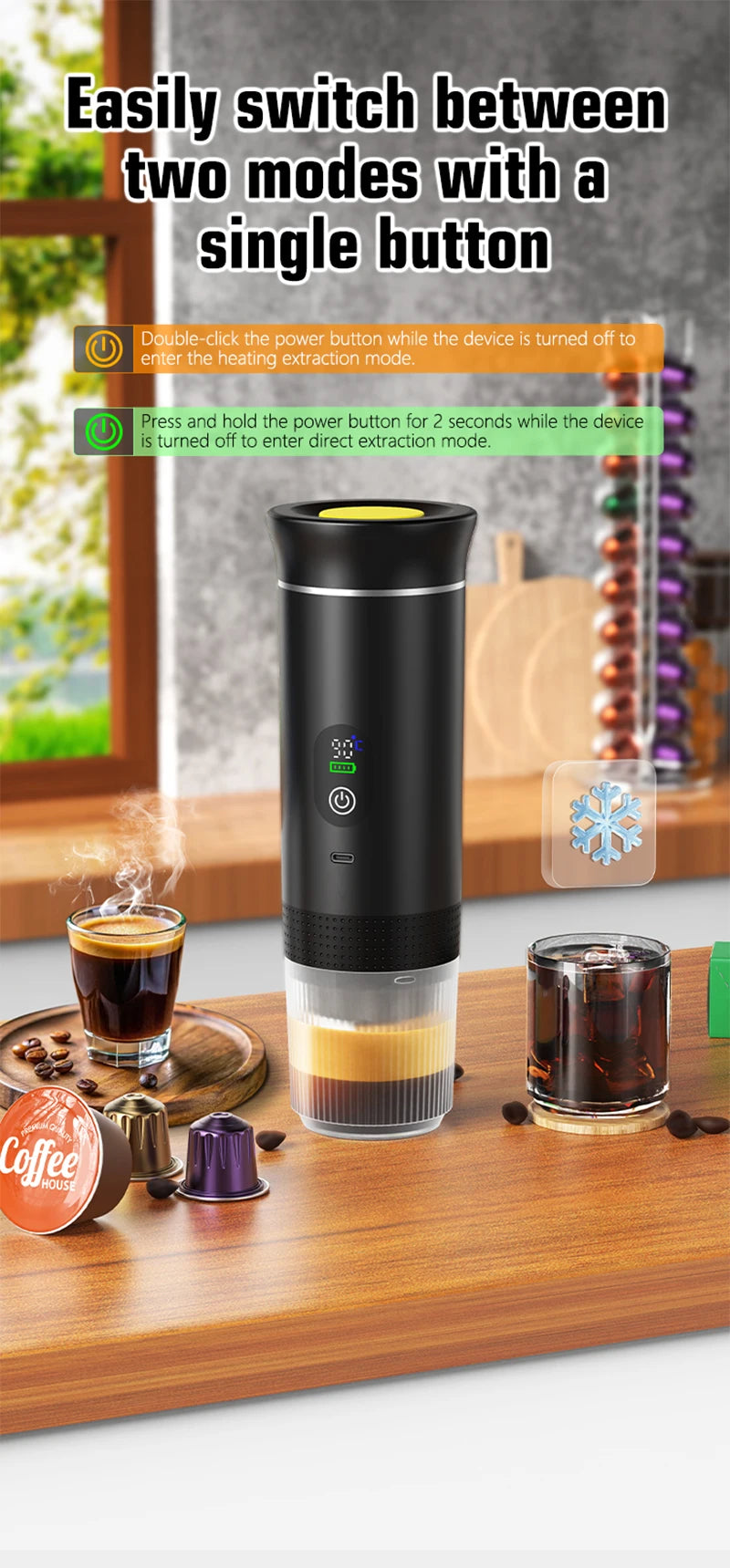 DENOKIN Portable Espresso Coffee Machine With Digital Display 3-in-1 Capsule Coffee Maker for Car & Home Camping Coffee Maker BrewFi Coffee & Tea