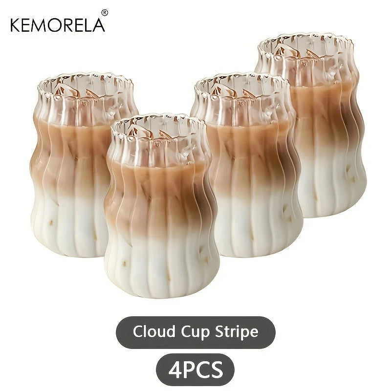 2/4/6PCS INS Glass Cup Heat-resistant Tumbler Drinkware Transparent Tea Juice Milk Coffee Mug Home Water Glasses Stripe Beer Mug BrewFi Coffee & Tea