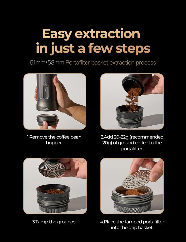 IKAPE Kapo K2 Portable Coffee Machine/Bluetooth connection/Timer Function,51/58mm Espresso Bottomless Portafilter,Camping/Home BrewFi Coffee & Tea