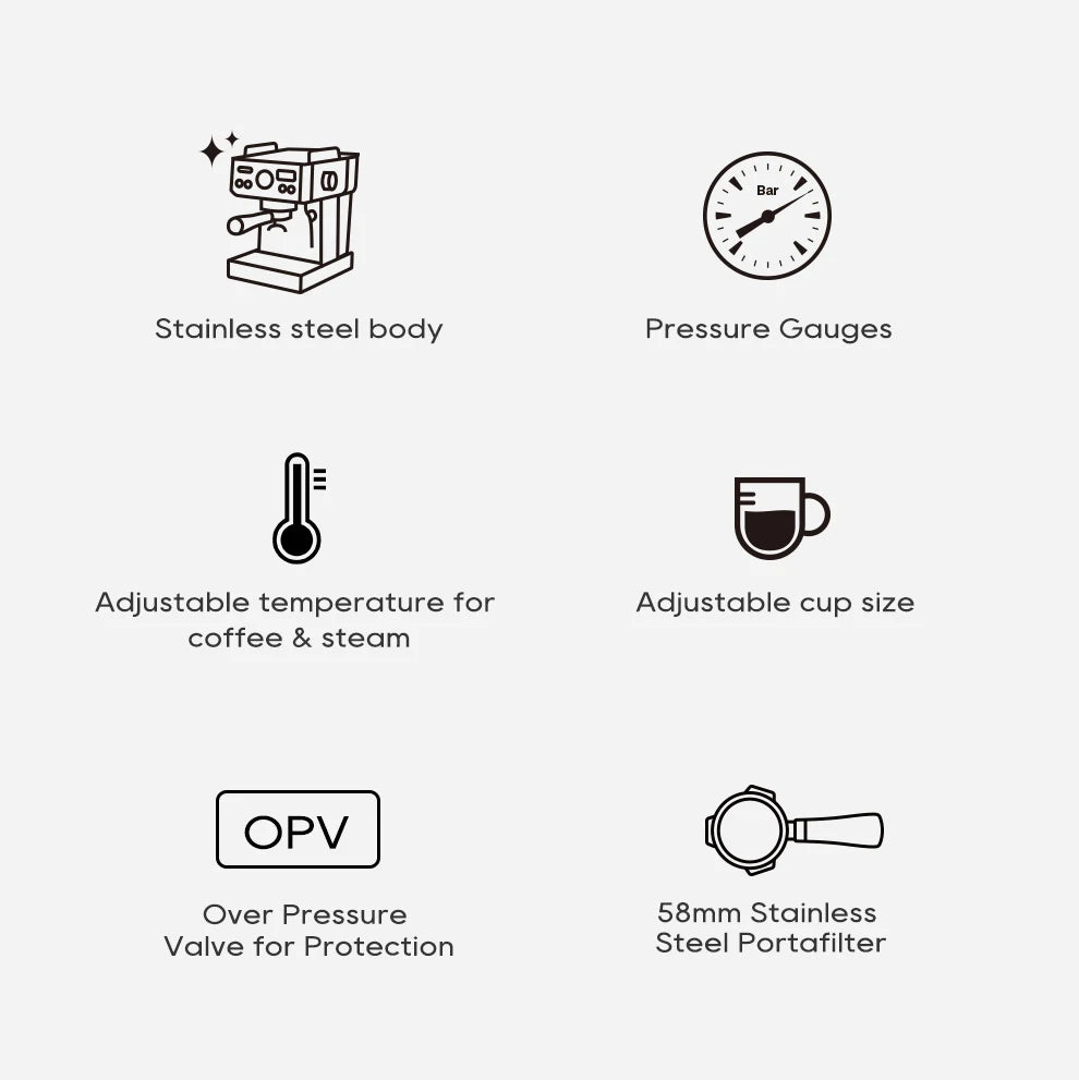 HiBREW 20Bar Semi Automatic Espresso Coffee Machine Temperature Adjustable 58mm Portafilter Cold/Hot Coffee Maker Metal CaseH10A BrewFi Coffee & Tea