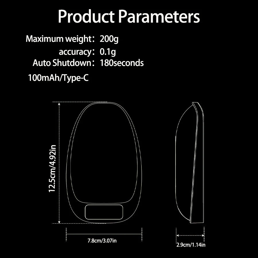 Coffee scale, tea scale, kitchen electronic scale, long-lasting battery life, tare free, 200g/0.1g precise scale, portable BrewFi Coffee & Tea