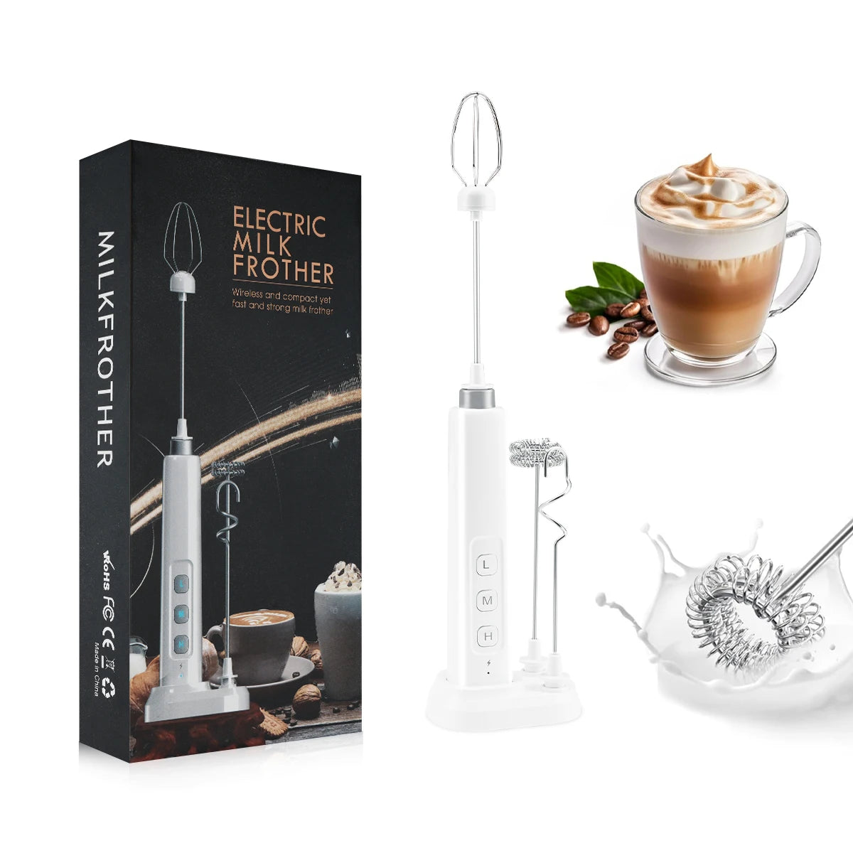 Wireless Rechargeable Electric Milk Frother - 3 Speeds, Handheld Foam Maker for Latte, Cappuccino, Hot Chocolate - USB Rechargea BrewFi Coffee & Tea