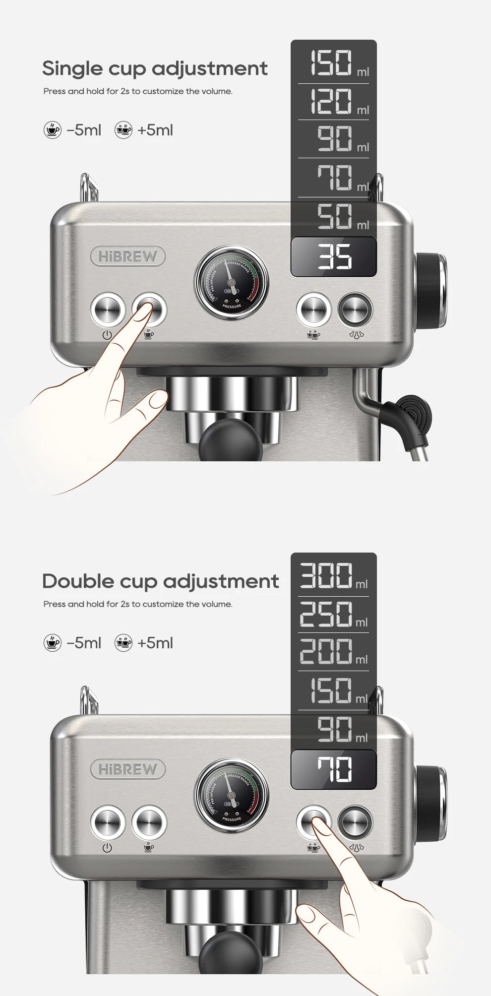 HiBREW 20Bar Semi Automatic Espresso Coffee Machine Temperature Adjustable 58mm Portafilter Cold/Hot Coffee Maker Metal CaseH10A BrewFi Coffee & Tea