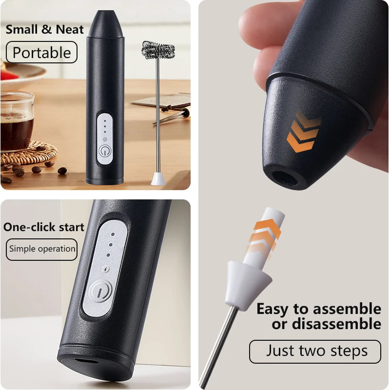 HOT  Electric Milk Frother + Egg Beater Wireless Type-C Charging 3 Speeds Mini Handheld Foam Maker Coffee Whisk Cooking Tools BrewFi Coffee & Tea