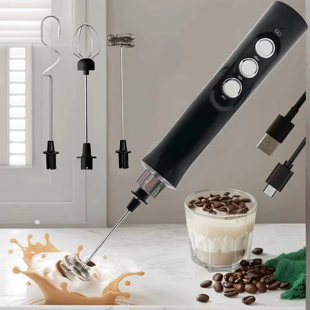 Wireless Rechargeable Electric Milk Frother - 3 Speeds, Handheld Foam Maker for Latte, Cappuccino, Hot Chocolate - USB Rechargea BrewFi Coffee & Tea