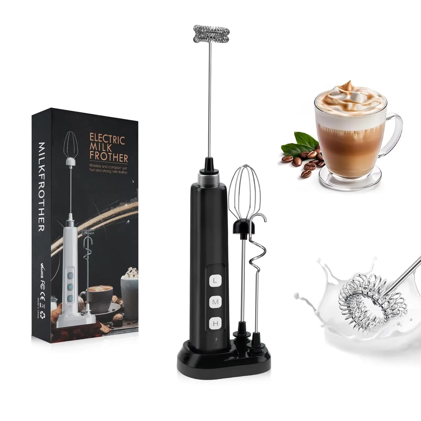 Wireless Rechargeable Electric Milk Frother - 3 Speeds, Handheld Foam Maker for Latte, Cappuccino, Hot Chocolate - USB Rechargea BrewFi Coffee & Tea