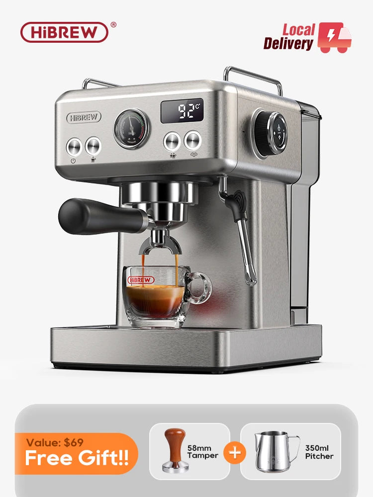 HiBREW 20Bar Semi Automatic Espresso Coffee Machine Temperature Adjustable 58mm Portafilter Cold/Hot Coffee Maker Metal CaseH10A BrewFi Coffee & Tea