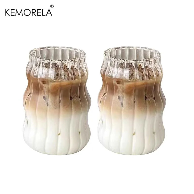 2/4/6PCS INS Glass Cup Heat-resistant Tumbler Drinkware Transparent Tea Juice Milk Coffee Mug Home Water Glasses Stripe Beer Mug BrewFi Coffee & Tea