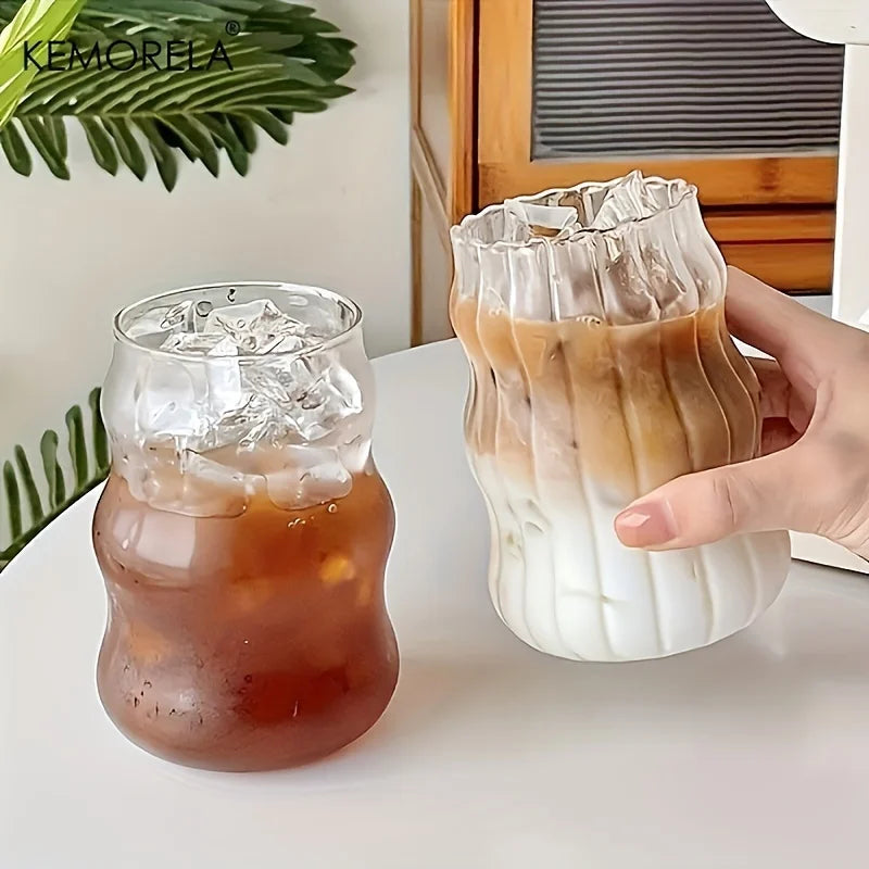 2/4/6PCS INS Glass Cup Heat-resistant Tumbler Drinkware Transparent Tea Juice Milk Coffee Mug Home Water Glasses Stripe Beer Mug BrewFi Coffee & Tea